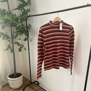American Eagle Outfitters Striped Mock Neck Long Sleeve Tee